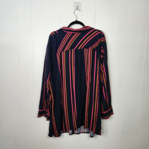 Ulla Popken Button Up Long Sleeve Blouse Tunic Long Shirt Navy Pink Stripe 28 30 - Picture 2 of 8